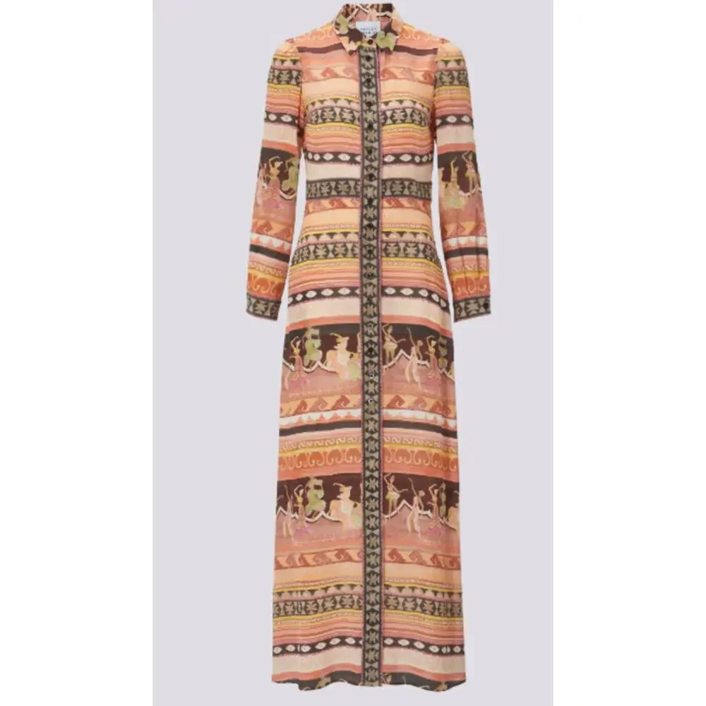 Peach Multi Printed Maxi Shirt Dress - Picture 5 of 16